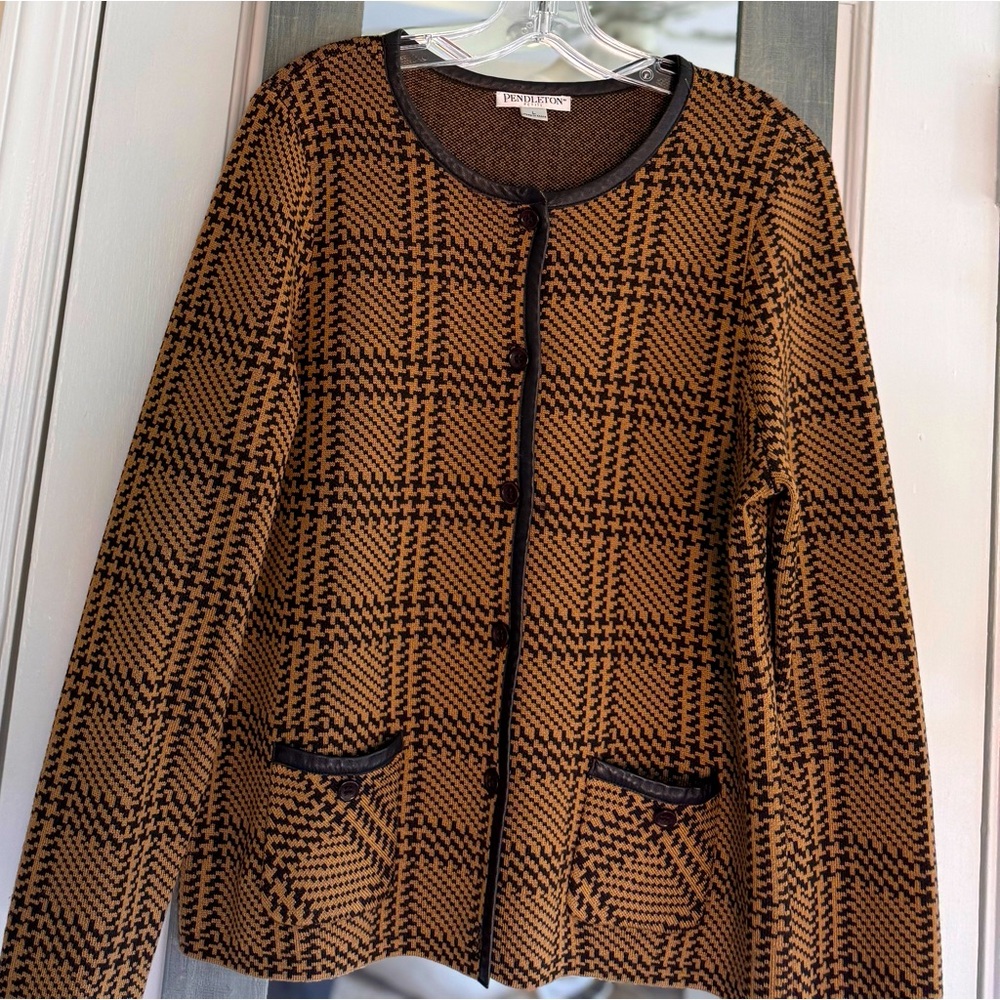 Pendleton Merino Wool Houndstooth Cardigan Sweater